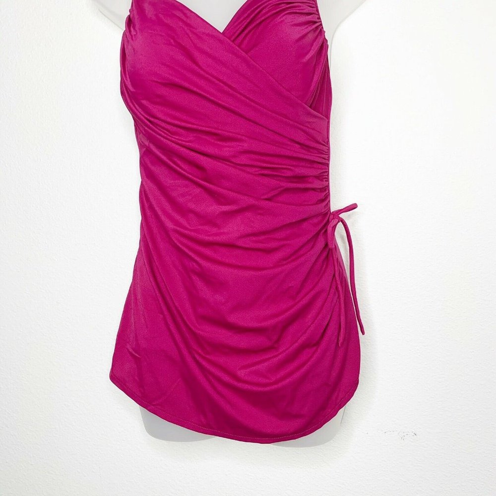 Lands' End 10 Swimsuit One Piece Ruched Raspberry - Picture 6 of 10